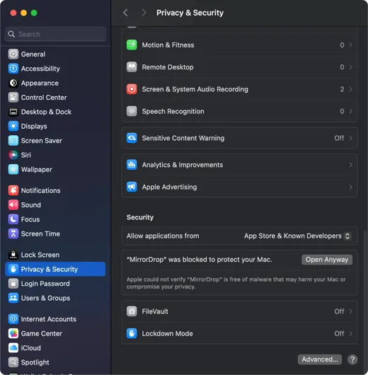 Allow in Settings